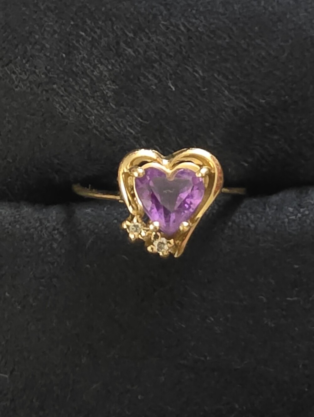 10k Amethyst, Diamond Heart Yellow Gold Ring